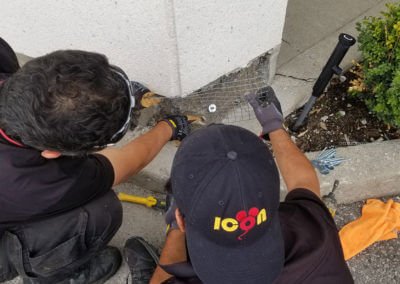 Persons repairing wall