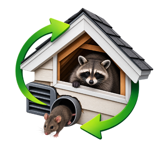 Raccoon and mouse repeatedly entering a residential attic through exterior openings