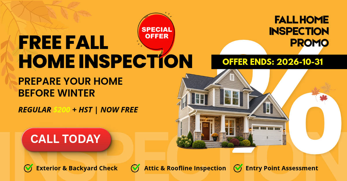 Icon Pest free fall home inspection promotion with exterior, attic, roofline and pest entry point checks until October 31, 2026.